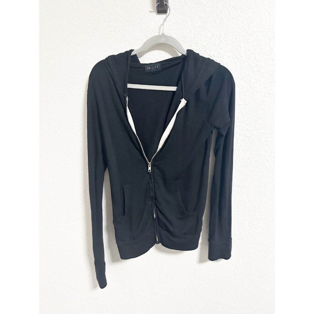 Monrow O2:Life Womens Zip Up Hoodie Lightweight Long Sleeve Slim Fit Black Small